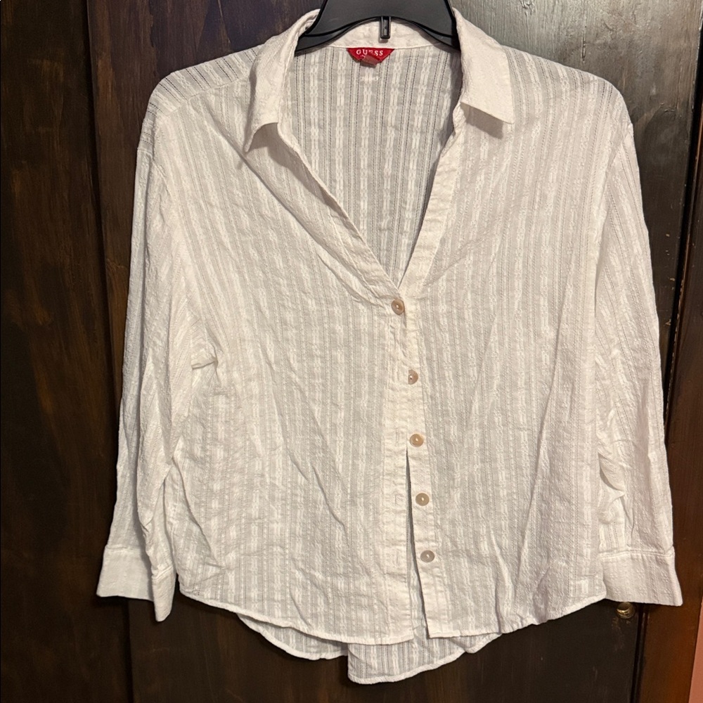 Guess White Striped Button-Down Shirt